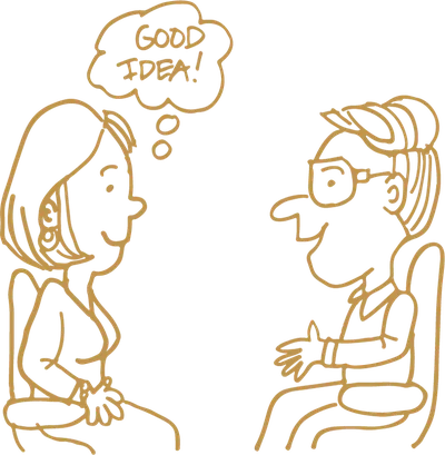 Cartoon of Shawn Doyle talking with a client